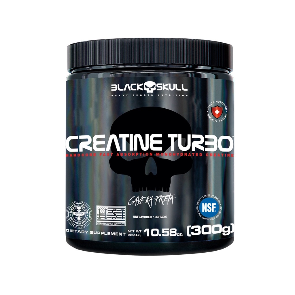 Creatina Turbo Monohidratada - 300g - Caveira Preta Black Skull