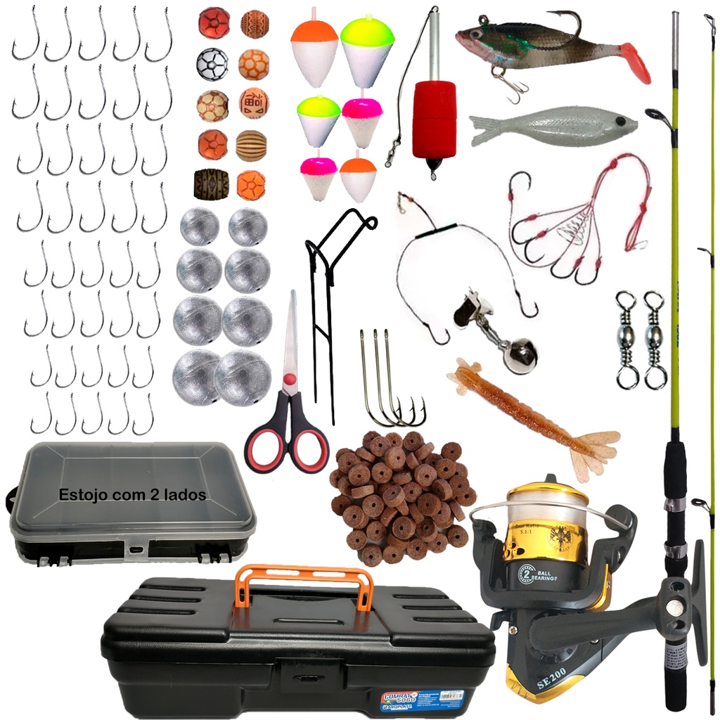 Kit De Pesca Completo Pescaria Vara + Maleta Isca Pronto Para