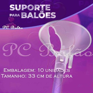 Pega Balão 33cm Branco - Transparente Com10 unidades - Vareta para Balão - Suporte