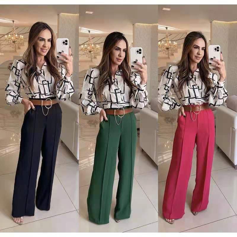 calça pantalona larga confortavel duna cintura alta com botão x021 duna