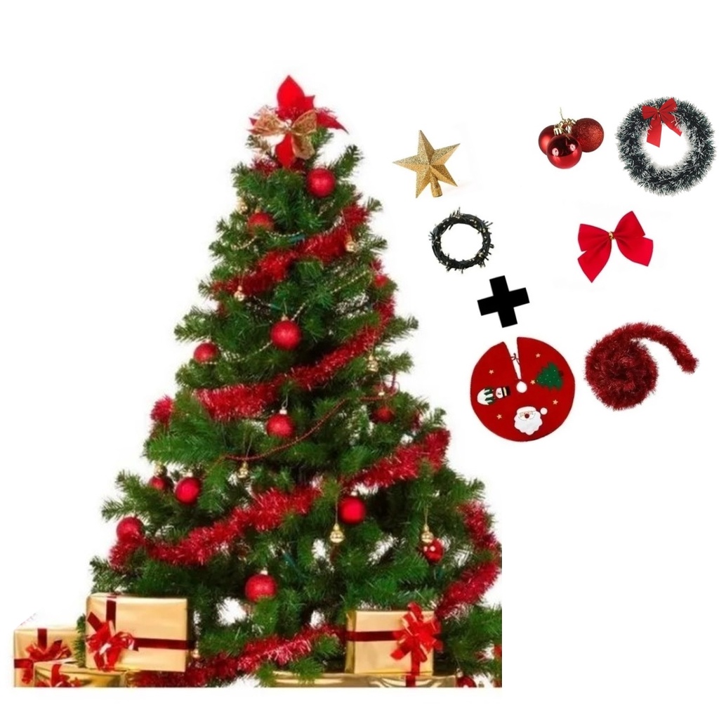 Árvore De Natal Decorada 2,10 Cm 450 Galhos Com 7 Itens | Shopee Brasil