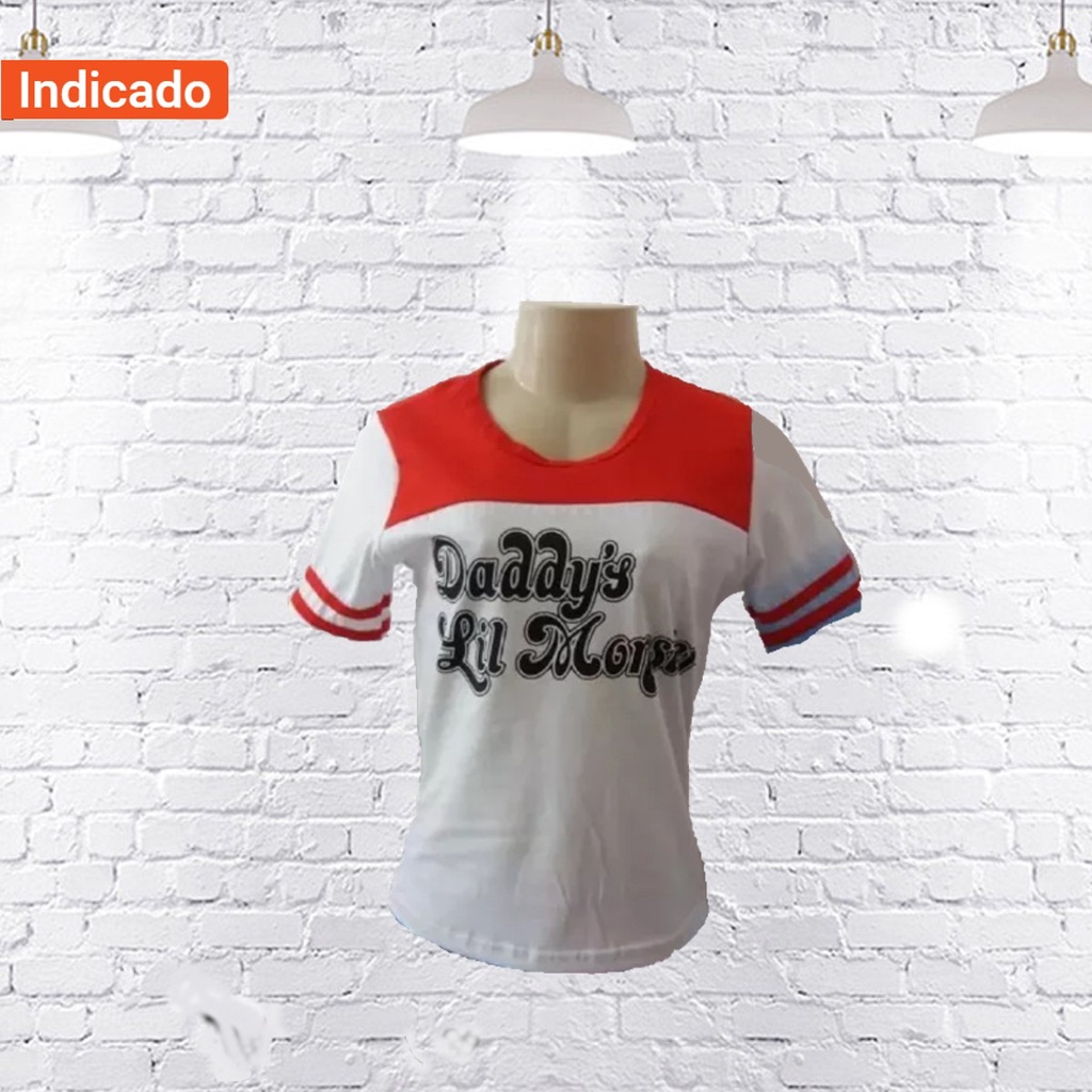 Babylook Camiseta Harley Quinn Feminina Esquadrão Cosplay Arlequina DC Anime Geek
