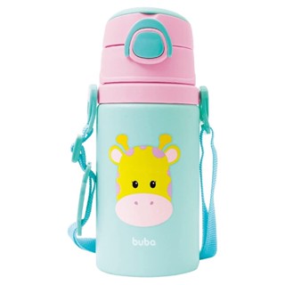 Garrafa Infantil De Alumínio 450ml Com Canudo de Silicone Para Bebê Animal Fun Buba