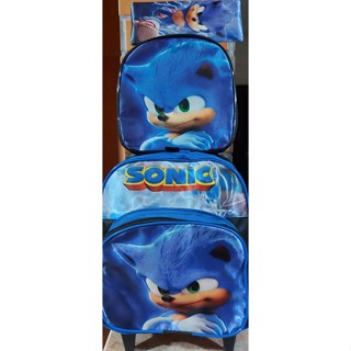 KIT ESCOLAR INFANTIL PEQUENO P/ CRIANÇAS ATÉ 4 ANOS MOCHILA RODINHA+LANCHEIRA +ESTOJO PERSONAGEM SONIC