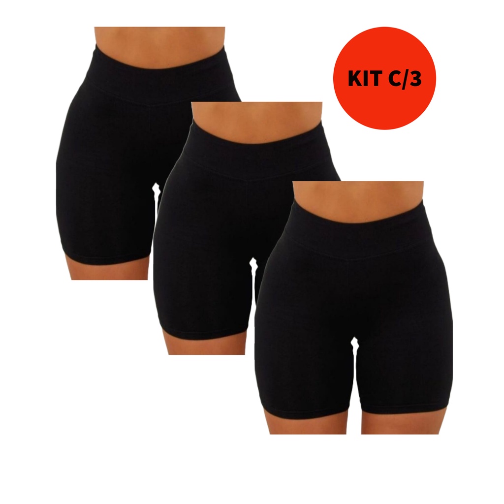 Kit com 3 Shorts gorgurão Academia Fitness Cós Alto Meia Coxa Tecido  Poliamida Bermuda Feminina Piscina Natação - Escorrega o Preço