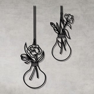 Kit 2 Quadros Decorativos Vazados Lâmpada Flores Floral Escultura de Parede MDF Preto em Oferta na Shopee