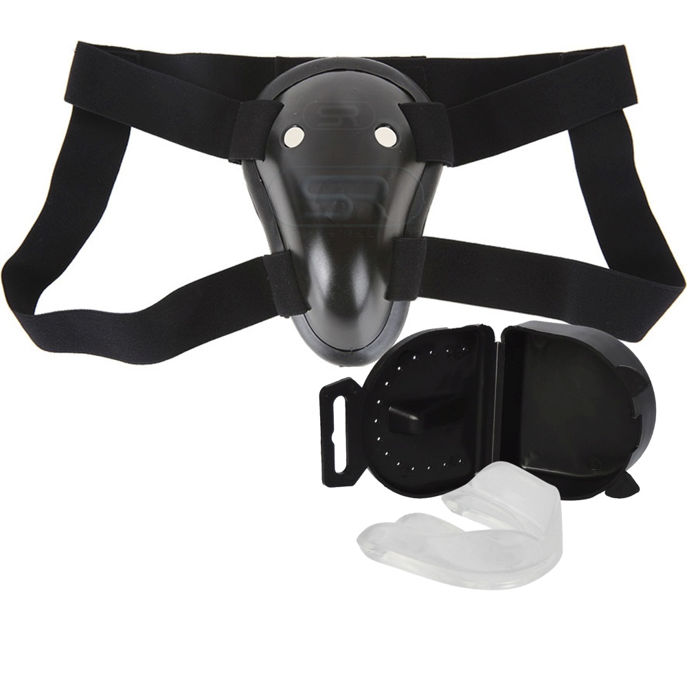 Coquilha Protetor Genital Ajustável + Protetor Bucal Simples Moldável Com Estojo