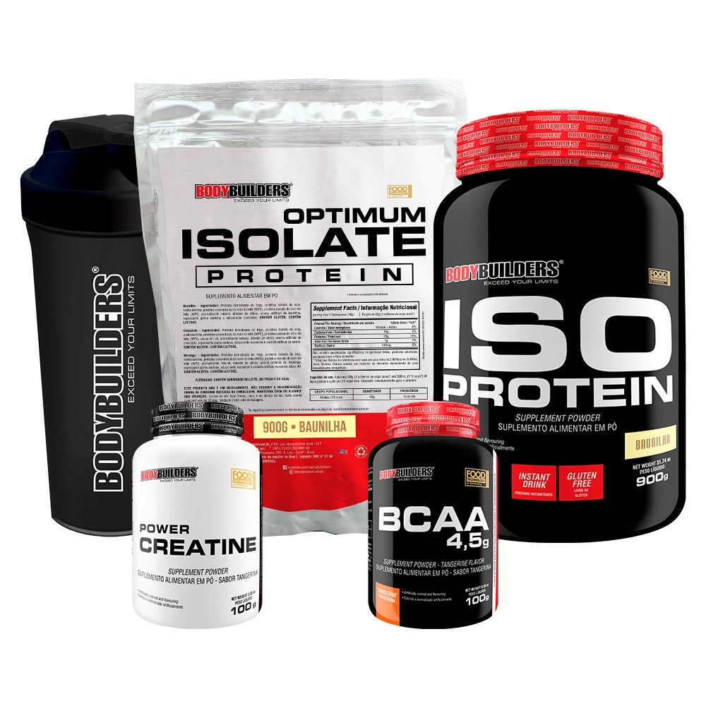 Kit Iso Protein 900g + Optimum Isolate 900g + Power Creatina 100g + BCAA 100g + Coque - Bodybuilders - Health