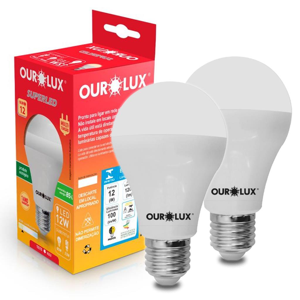 Kit 2 Lampadas Led Bulbo A65 12W Bivolt 3000K Luz Amarela em Oferta na Shopee
