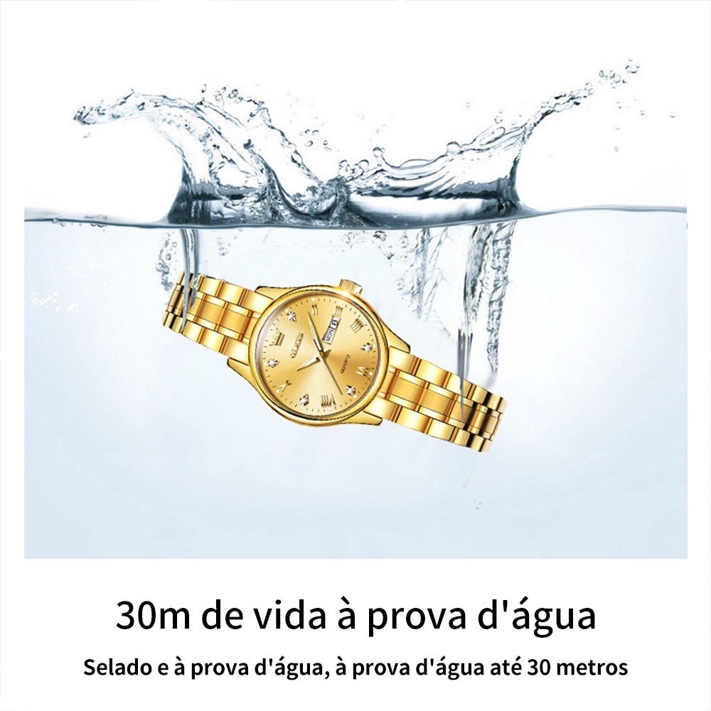 Detalhes do OLEVS relógio feminino a prova d água relógio  dourado Original luxo Aço inoxidável 5563