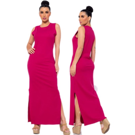 Vestido Regata Canelado Colado Longo Verão 23