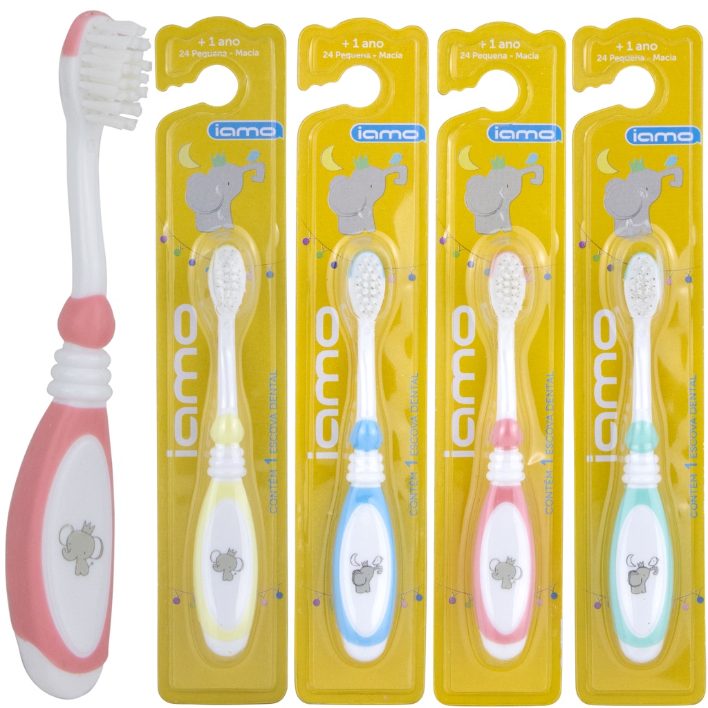 Kit 4 ou 6 Escovas de Dente Infantil Macia Dental Acima de 1 Ano Cabo Emborrachado