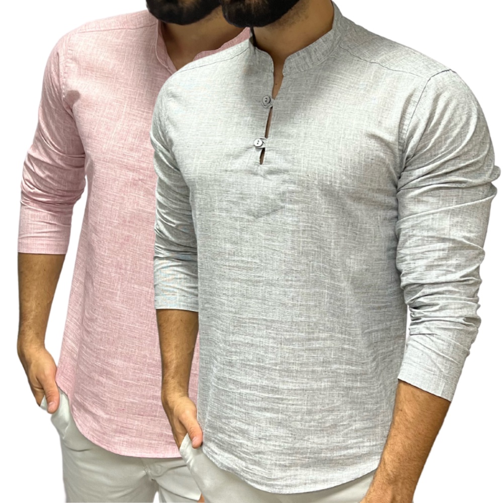 Kit 2 Bata Masculina Slim Fit Bata Manga Longa Para Revéillon Bata Para Casamento Camisa Social Estilo Bata