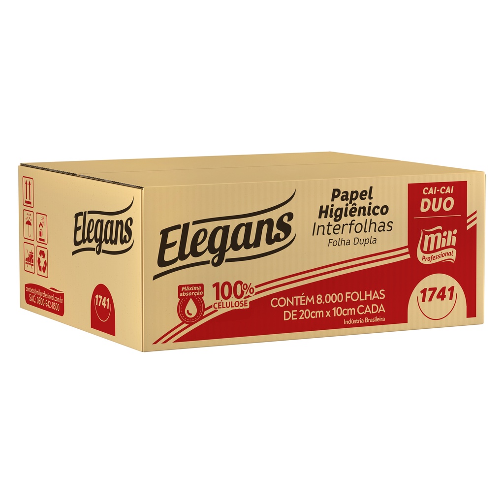 Papel higienico cai cai folha dupla duo Mili Elegans 100% 10x20 8000f