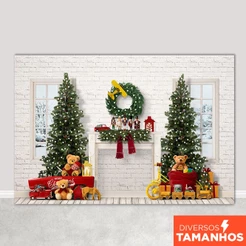 Fundo Fotográfico Árvore de Natal Ursinhos de Pelúcia Cenário Em Tecido Sublimado - FNT-746