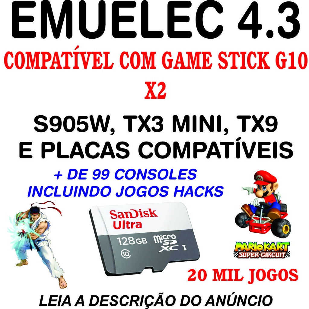 Cartão Micro Sd Emuelec 32GB Com 20 Mil Jogos para Game Stick GD10 3D