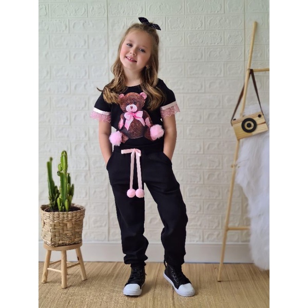 Conjunto Feminino Infantil Modinha Ursinho Verão Conjunto de Menina