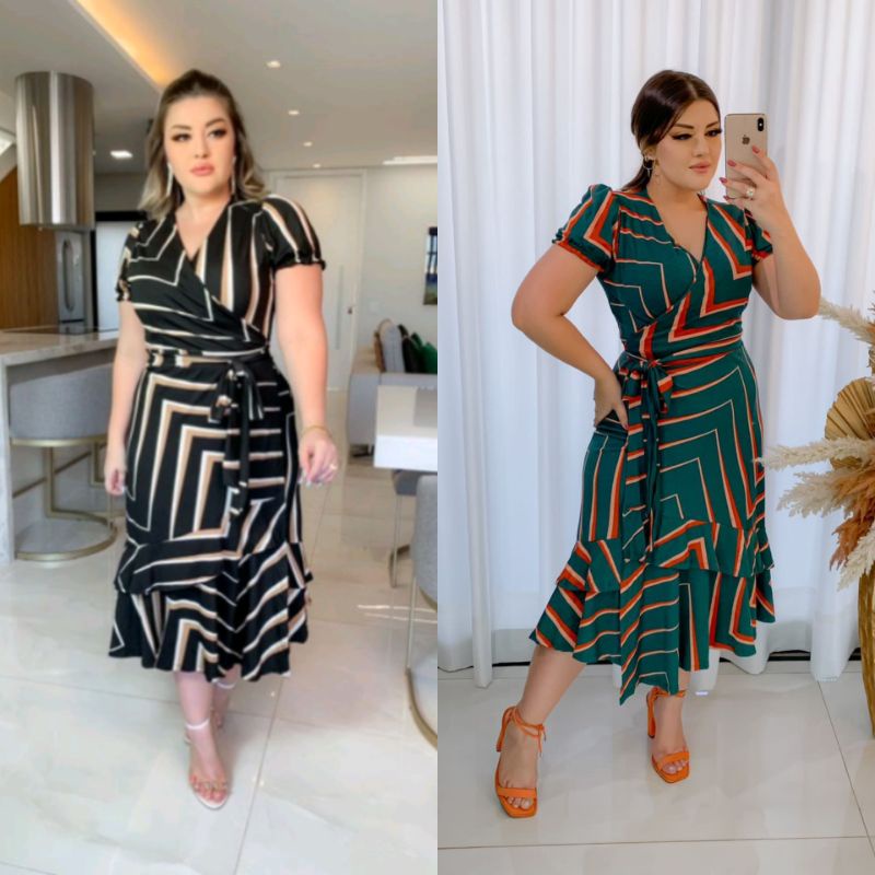 Vestido Midi Envelope Transpassado Moda Evangélica Evento 97