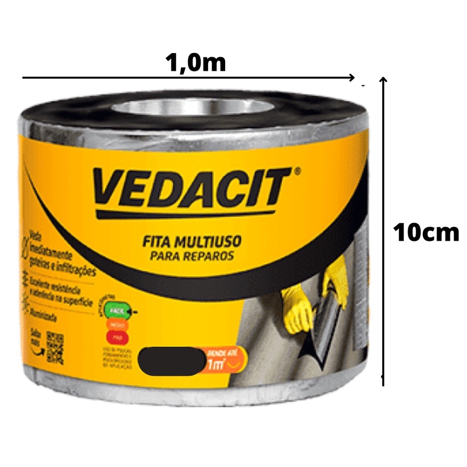 Manta Asfáltica Adesiva Alumínio Fita Vedação Vedacit 10cm x 1m