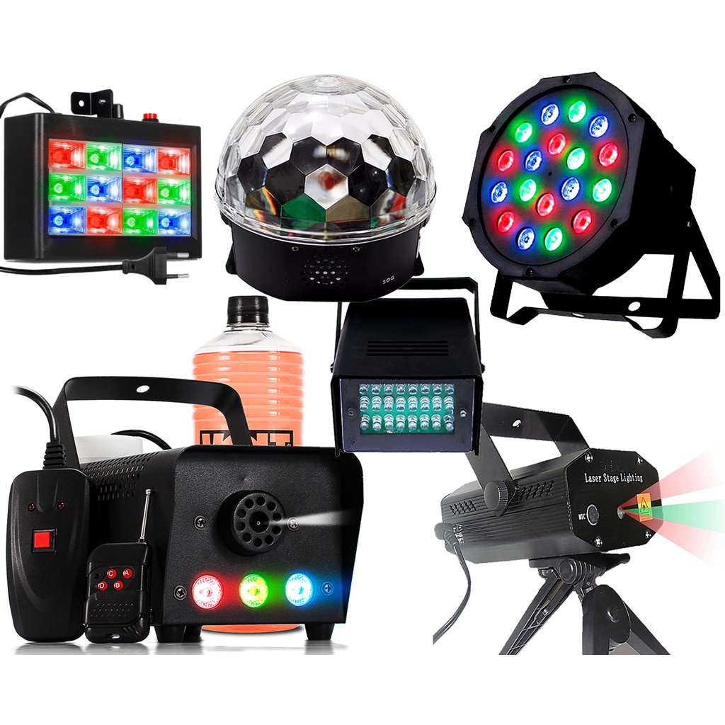 Kit Iluminação Para festa Balada Dj Máquina de Fumaça 600w Globo Magic Strobo Rgb Mini Projetor Laser