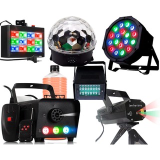 Kit Iluminação Para festa Balada Dj Máquina de Fumaça 600w Globo Magic Strobo Rgb Mini Projetor Laser