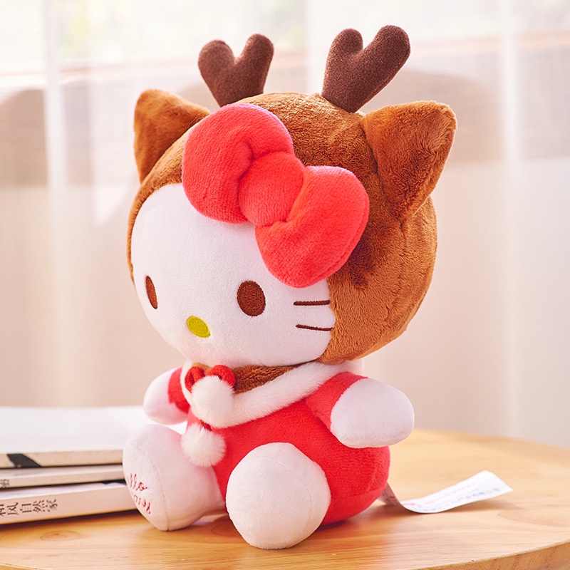 Sanrio Anime Kawaii Alce De Natal Hello Kitty Boneca Recheada Criativa Pelúcia De Aniversário Presente De Brinquedo Para Crianças Meninas Peluches