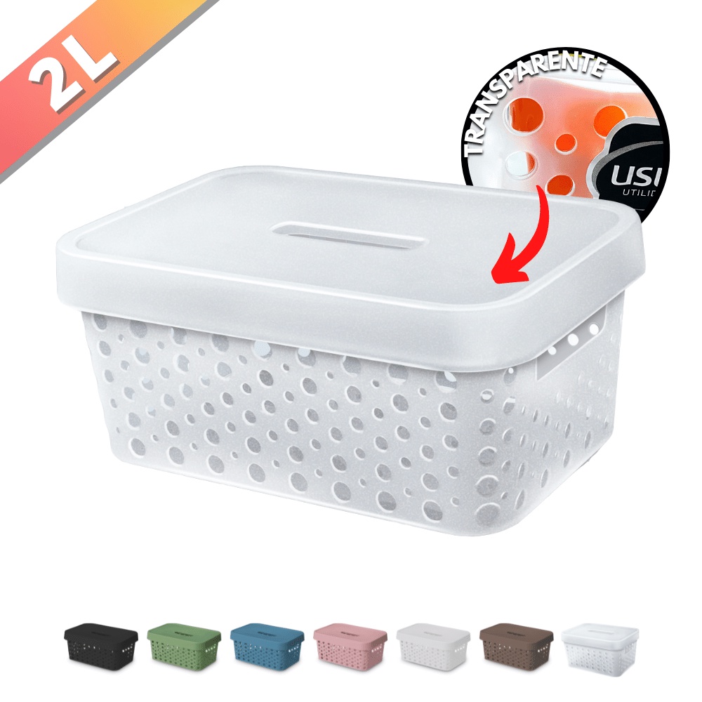 Cestos Organizador Rattan c/ Tampa Trama 2L Usual Utilid