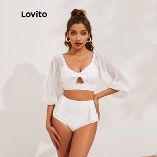 Lovito Boho Roupa de Praia Lisa Recortada e Skinny L13X118 (Branco)