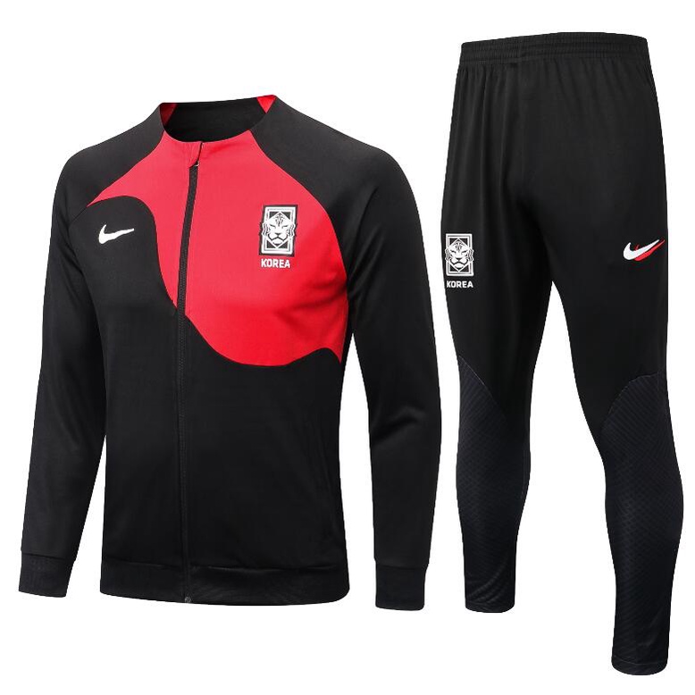 2022/23 Coréia Preto Vermelho Completo Zíper Manga Longa Roupa De Treino De Futebol Jersey + Calça Esportiva Conjunto P-XXL