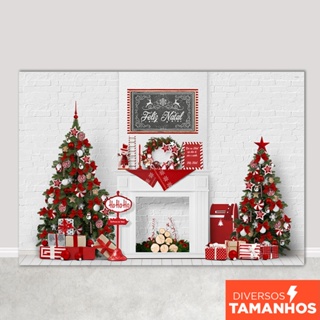 Fundo Fotográfico Painel de Natal Pinheiros Lareira Em Tecido Sublimado - FNT-752 em Oferta na Shopee