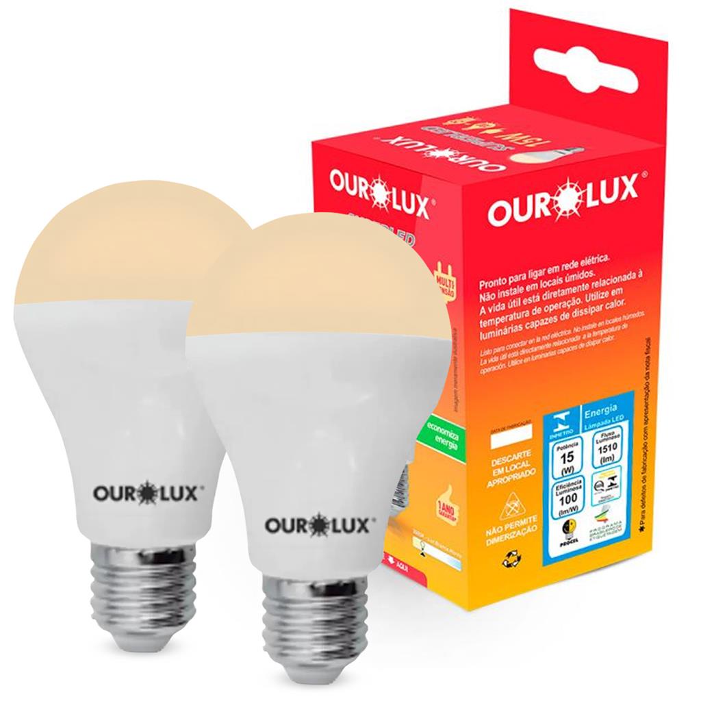 Kit 2 Lampadas Led Bulbo Alta Potencia A60 15W Bivolt 3000K em Oferta na Shopee