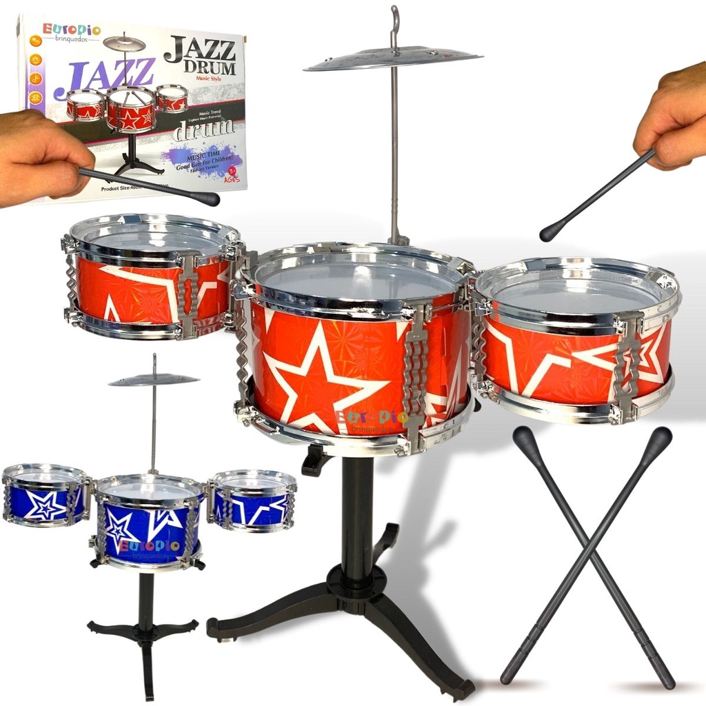 Bateria Acústica Infantil Mini 3 Tambores Brinquedo Musica