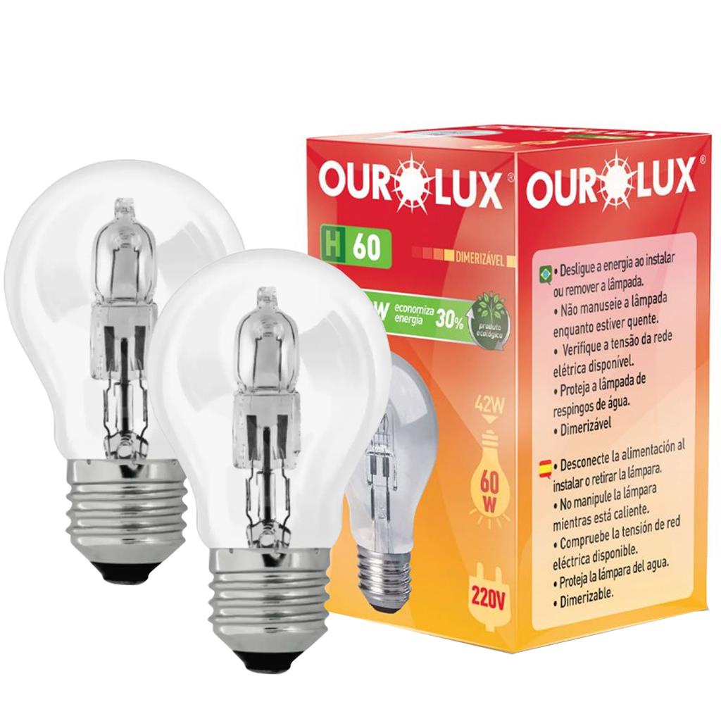 Kit 2 Lampadas Eco Halogena Clara H60 42W 220V E27 2800k em Oferta na Shopee