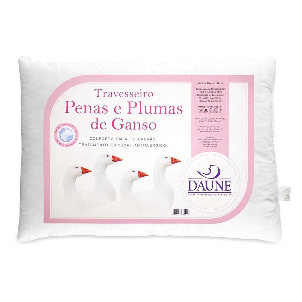 Travesseiro Daune Penas e Plumas de Ganso 0.50x0.70m Branco