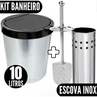 Kit Banheiro Lixeira e Escova Sanitária Inox Top promoção