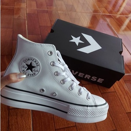 All star branco de couro best sale cano medio