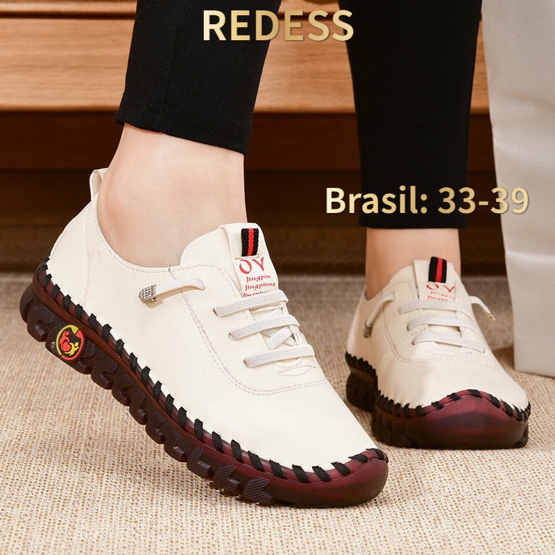 Sapatos ortopédicos de couro macio feminino/costura à mão/sola elástica