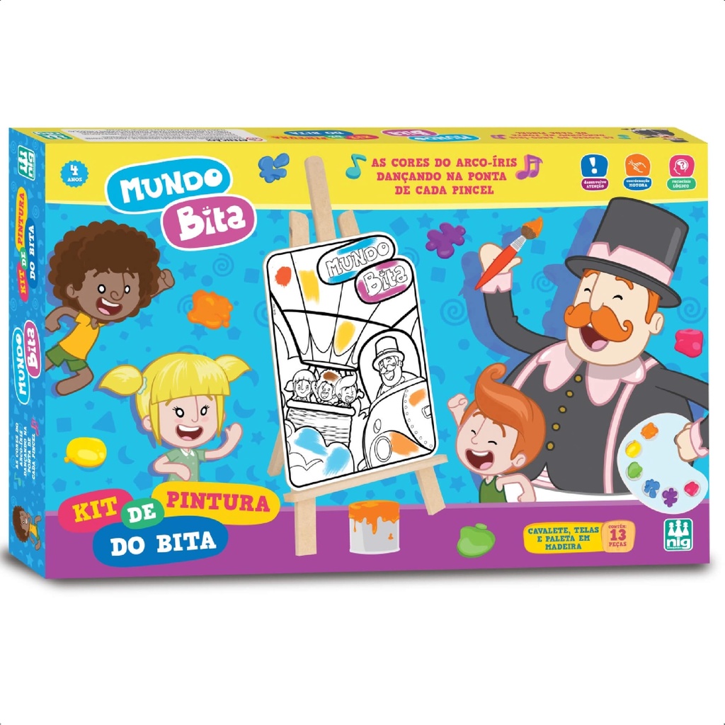 Kit De Pintura Mundo Bita Infantil com Cavalete Divertido Atenção Raciocínio Lógico +4 anos Nig Brinquedos - 0694 em Oferta na Shopee