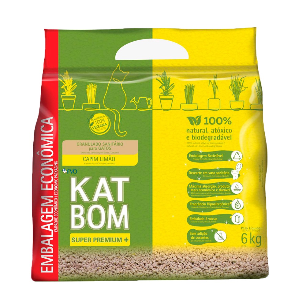 Areia Higiênica Katbom Para Gatos Granulado Capim Limão -6kg