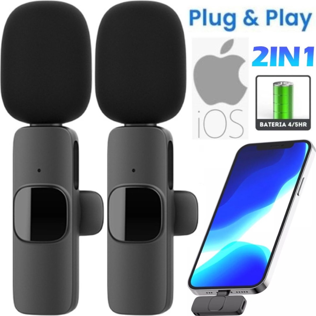Microfone Lapela Duplo Sem Fio Wireless Para Iphone 11 12 13 Lightning Alta Qualidade Gravação Vídeo