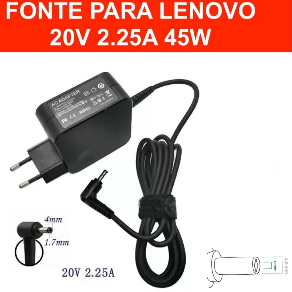 Fonte carregador Lenovo Ideapad 320 ideapad 330 ideapad 310 yoga 520 ideapad 3i 20v 2.25a 45w ADLX45NDC3A - Pa-1450-55LL