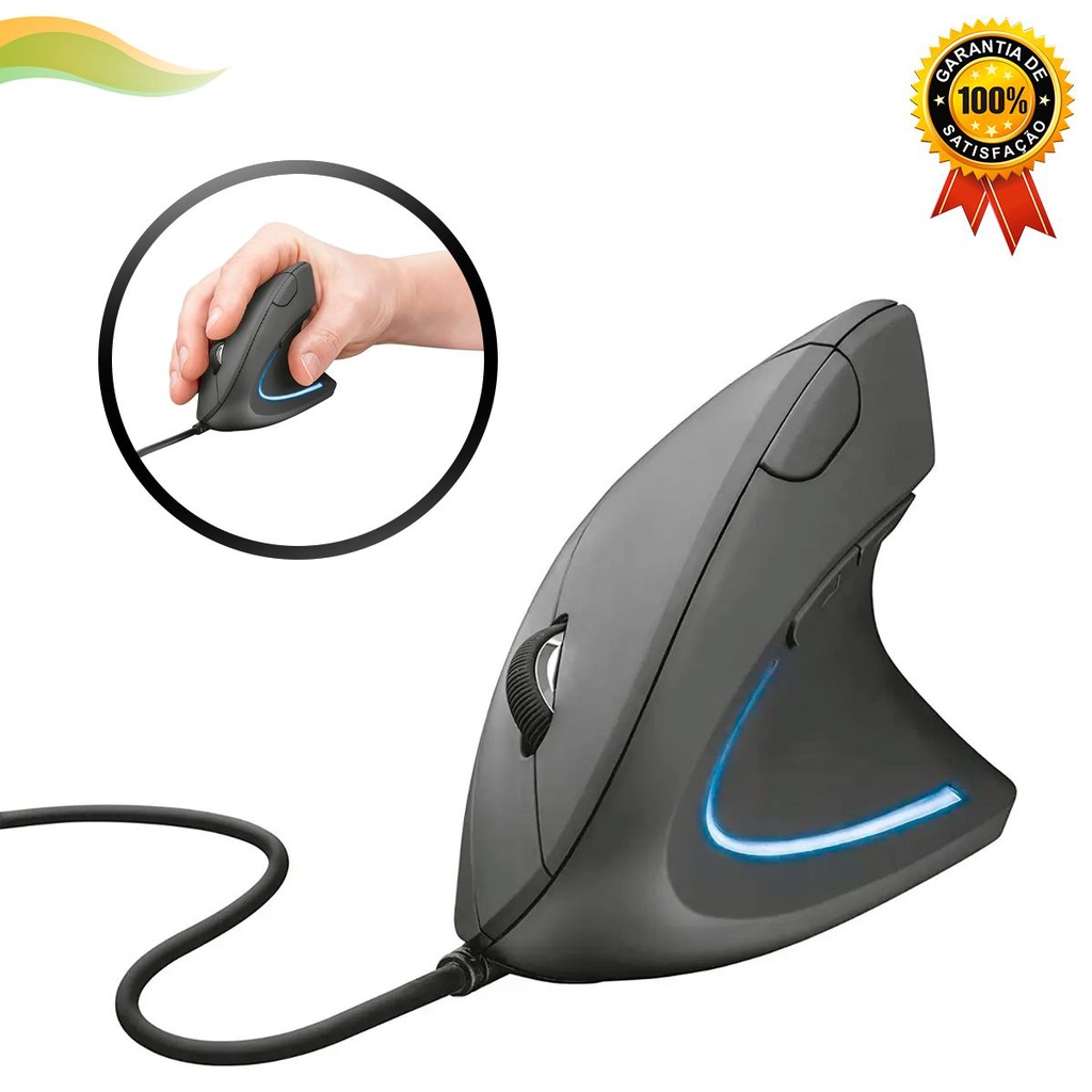 Mouse Vertical com Luz Led Ergonômico RGB 6 Botões - Escorrega o Preço