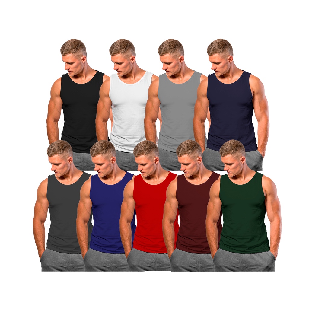 Kit 9 Camisetas Regatas Algodão Direto do Fabricante Promoção Masculino Básica Tradicional Uniforme Academia Lisa