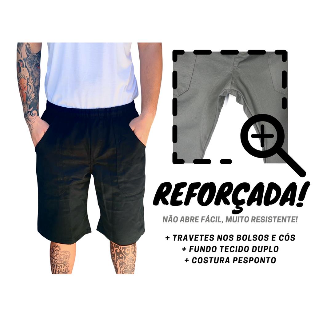 Bermuda REFORÇACA! Brim Pesado uniforme Profissional Trabalho Preta empresa serviço Pesado Obra construção civil pedreiro eletricista
