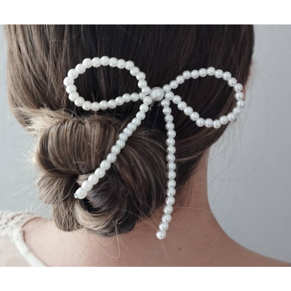 Enfeite de Cabelo Grampo Laço de Pérolas para Noivas Damas
