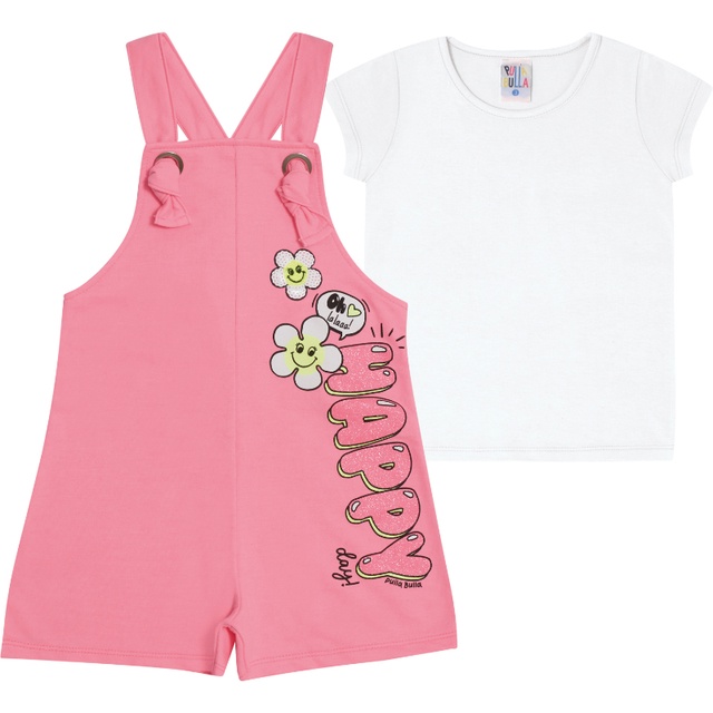 Jardineira Moletinho e Blusa Menina Pulla Bulla Ref. 47721