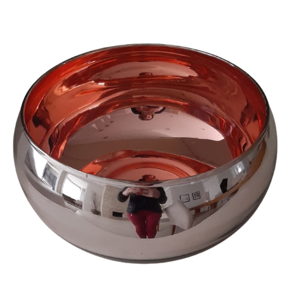 vaso de vidro rosê gold em vidro espelhado modelo bacia