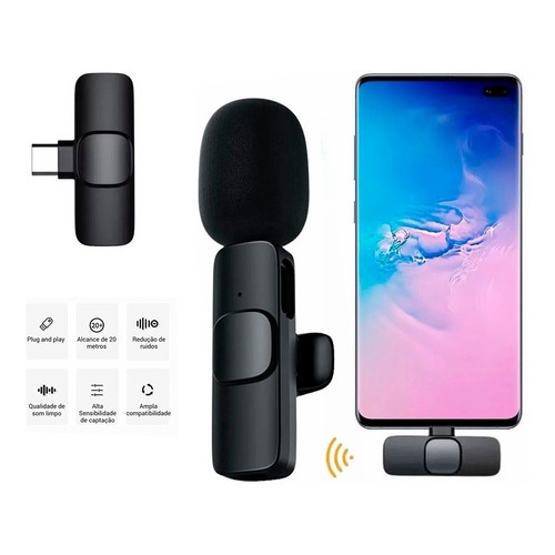 Microfone Lapela Sem Fio Compatível Android Usb C Type C