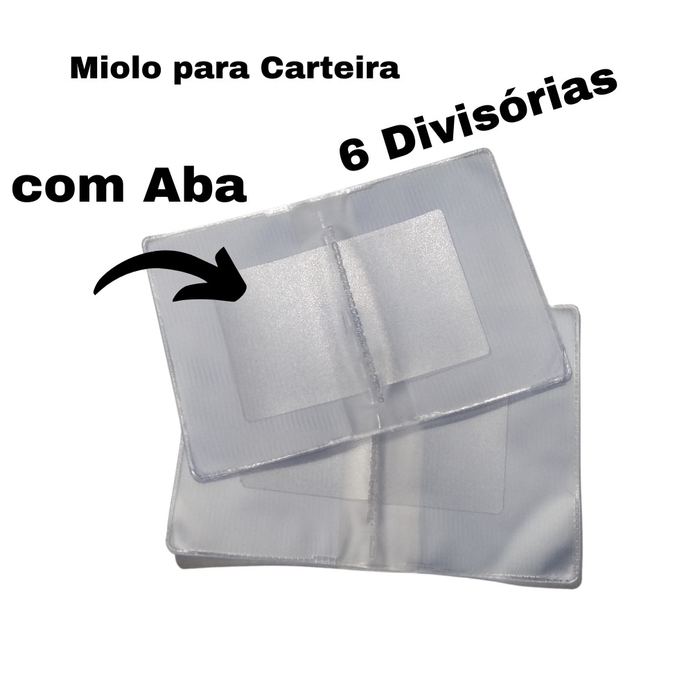 Miolo  Plastico P/ Carteira com aba de encaixe 6 divisória 1 Unidades