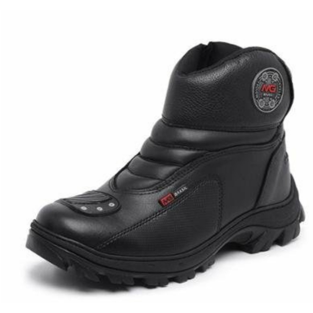 Botas Motociclista Couro Masculino semi impermeavel Palmilha Gel Sola Borracha costurada antiderrapante costurado